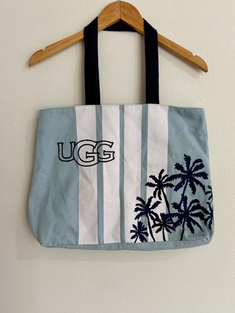UGG Pale Blue Canvas Tote with Navy Palm Print